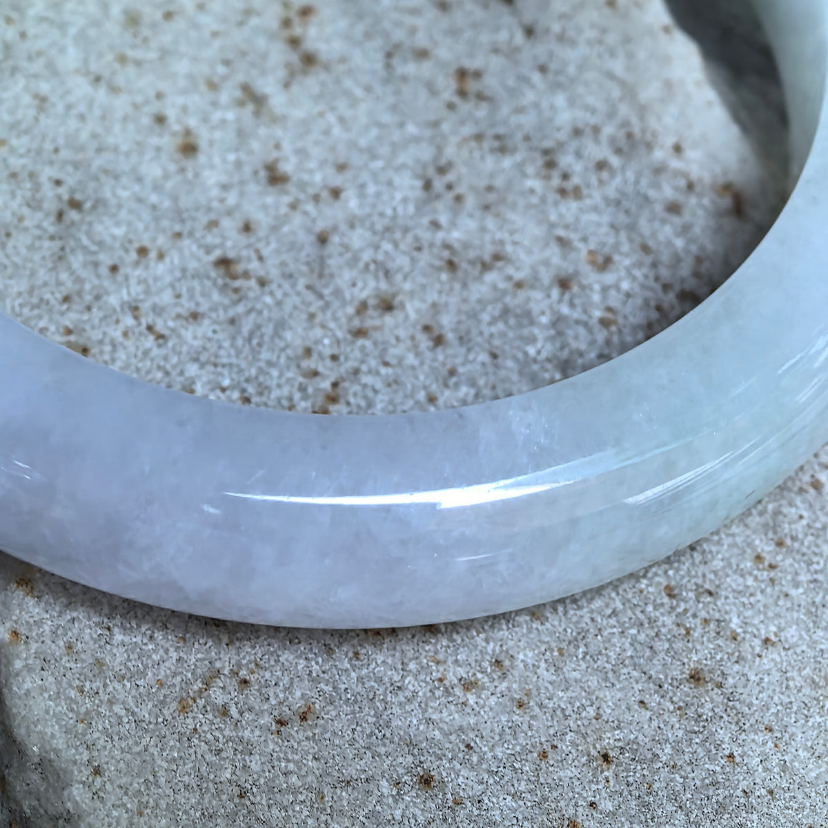 Glutinous Pale Green and Pale Lavender D-Shape Jadeite Bangle -57mm