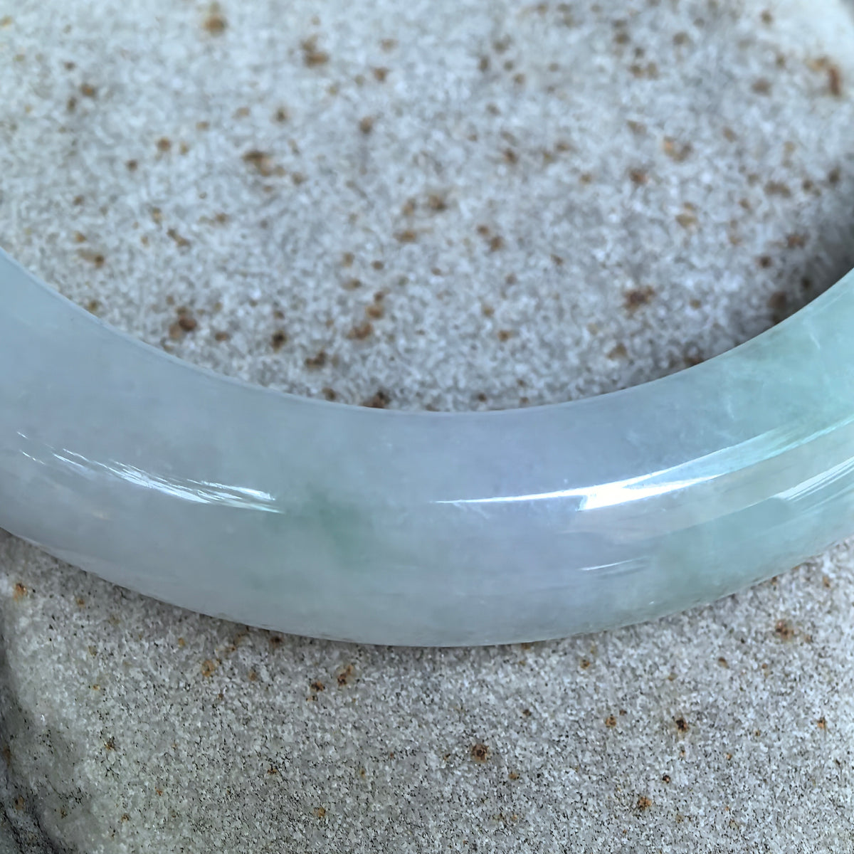 Glutinous Pale Green and Pale Lavender D-Shape Jadeite Bangle -57mm