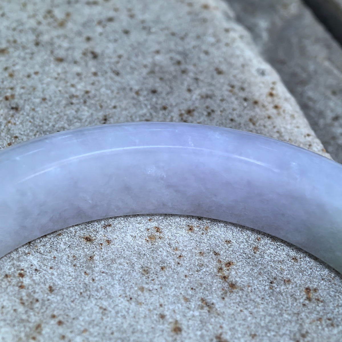 Glutinous Pale Green and Pale Lavender D-Shape Jadeite Bangle -57mm