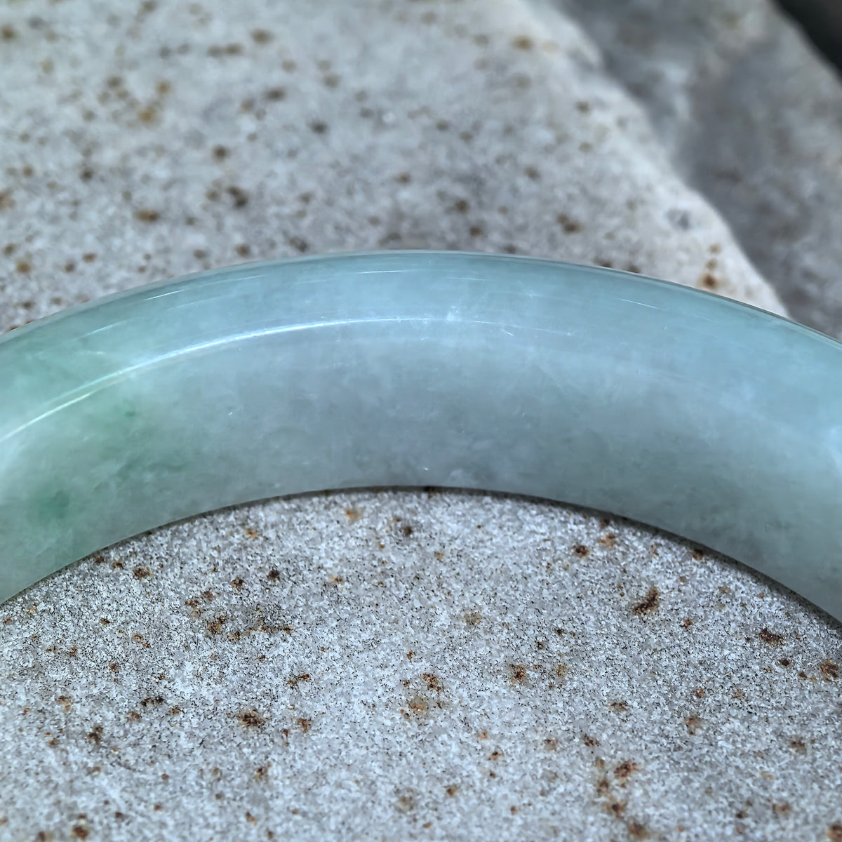 Glutinous Pale Green and Pale Lavender D-Shape Jadeite Bangle -57mm