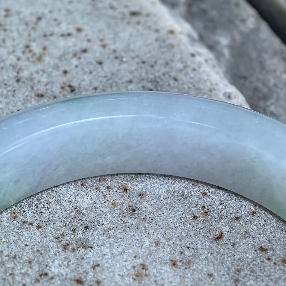 Glutinous Pale Green and Pale Lavender D-Shape Jadeite Bangle -57mm