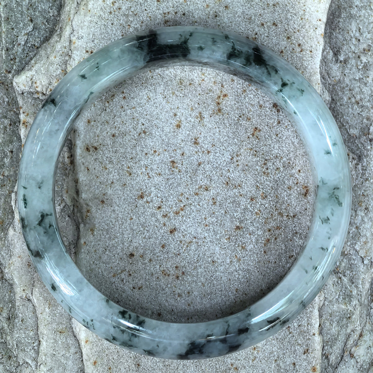 Glutinous Jadeite D-Shape Bangle with Deep Green Floating Patterns -58mm