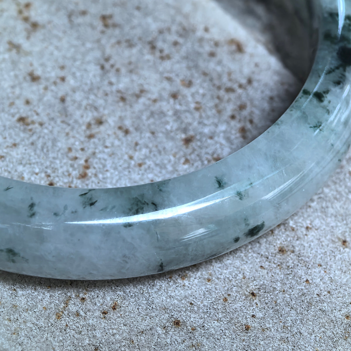 Glutinous Jadeite D-Shape Bangle with Deep Green Floating Patterns -58mm