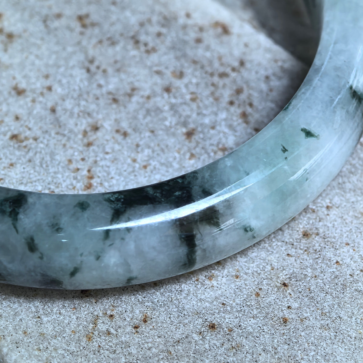 Glutinous Jadeite D-Shape Bangle with Deep Green Floating Patterns -58mm