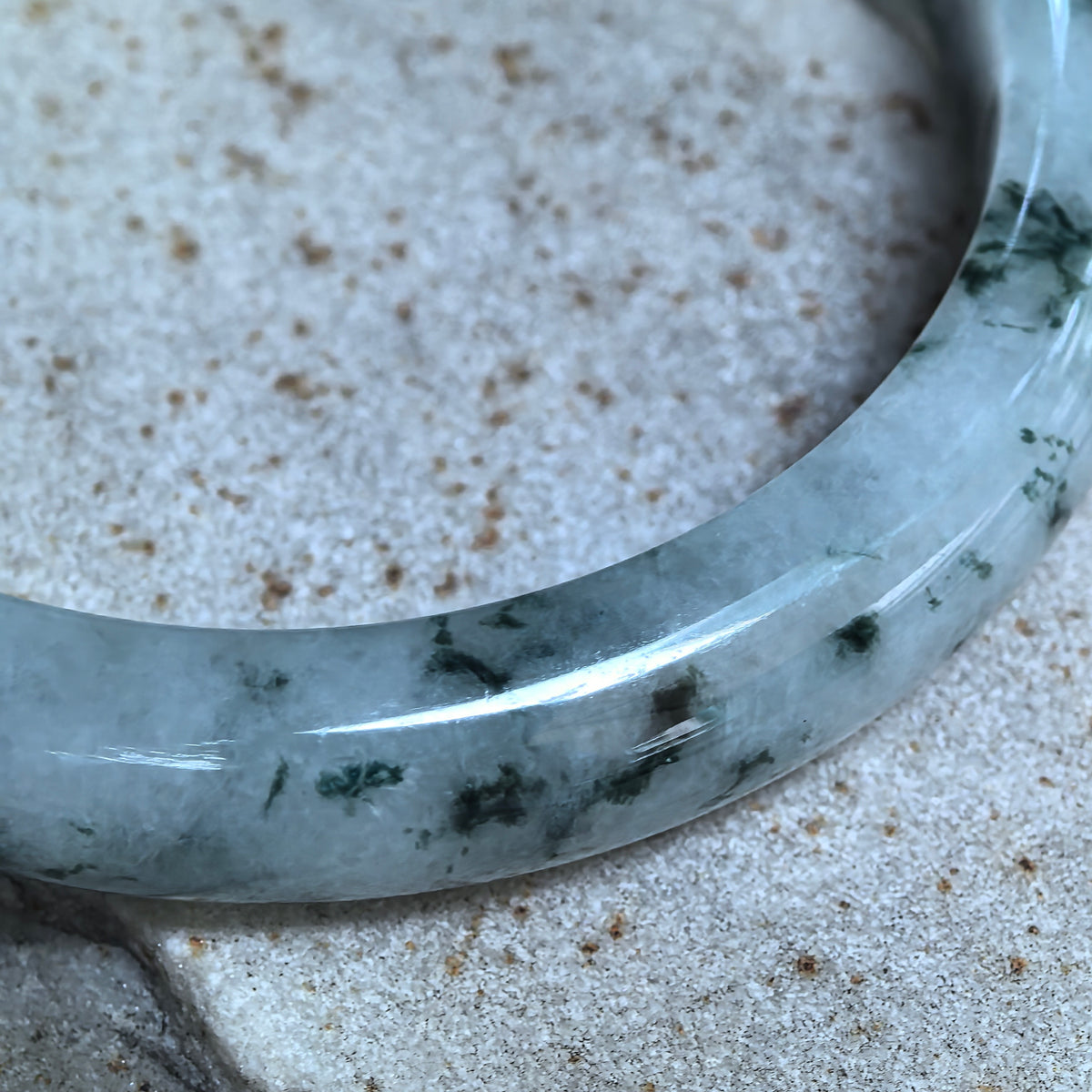 Glutinous Jadeite D-Shape Bangle with Deep Green Floating Patterns -58mm