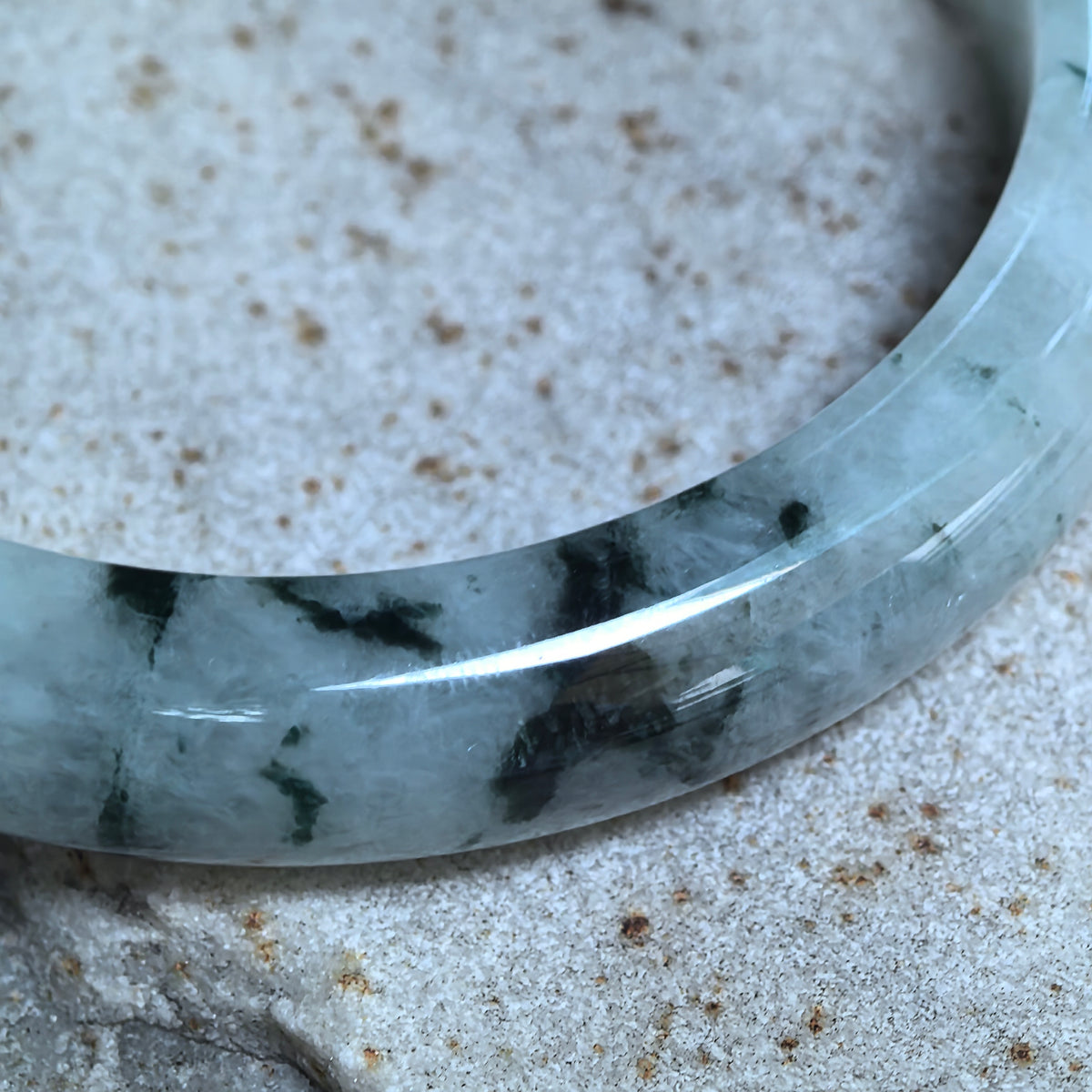 Glutinous Jadeite D-Shape Bangle with Deep Green Floating Patterns -58mm