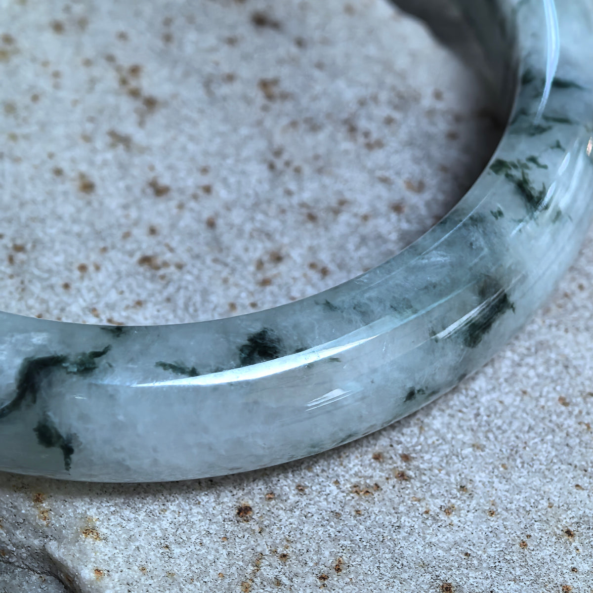 Glutinous Jadeite D-Shape Bangle with Deep Green Floating Patterns -58mm