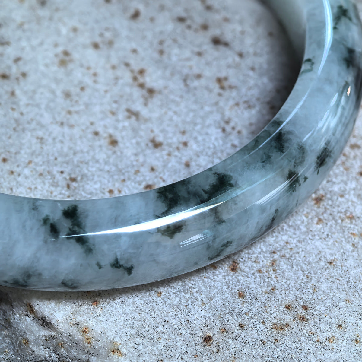 Glutinous Jadeite D-Shape Bangle with Deep Green Floating Patterns -58mm