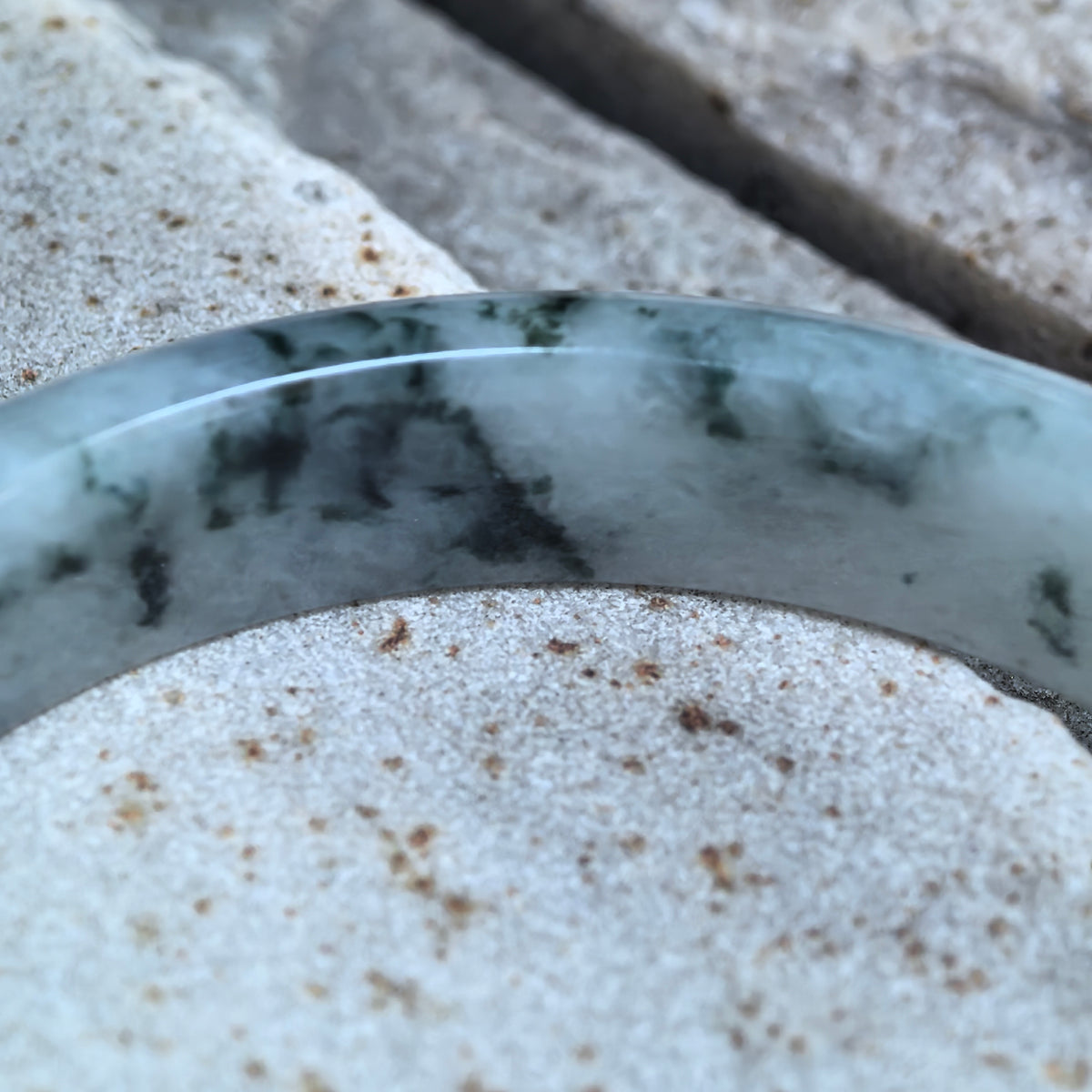 Glutinous Jadeite D-Shape Bangle with Deep Green Floating Patterns -58mm