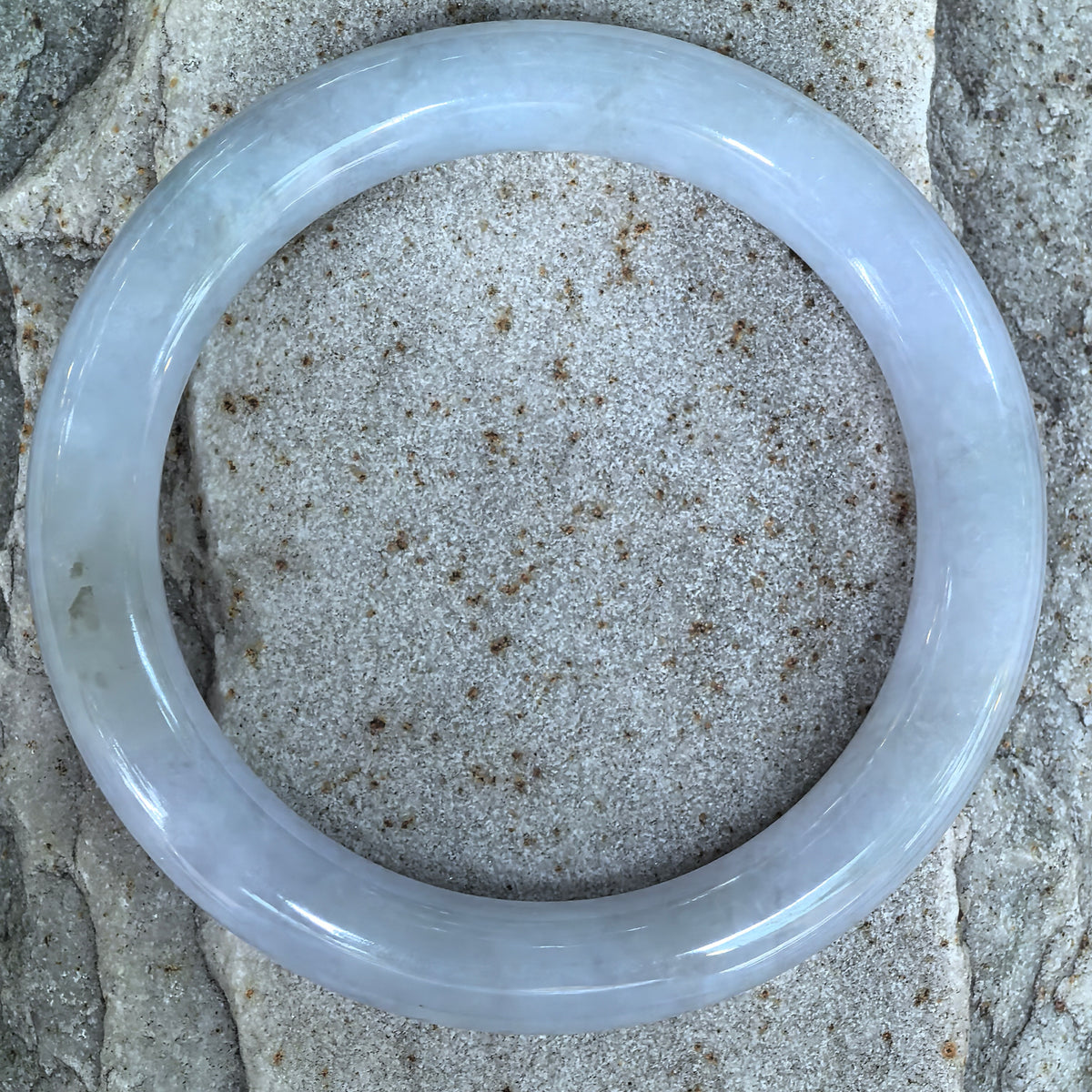 Glutinous Pale Lavender Round Jadeite Bangle -55mm