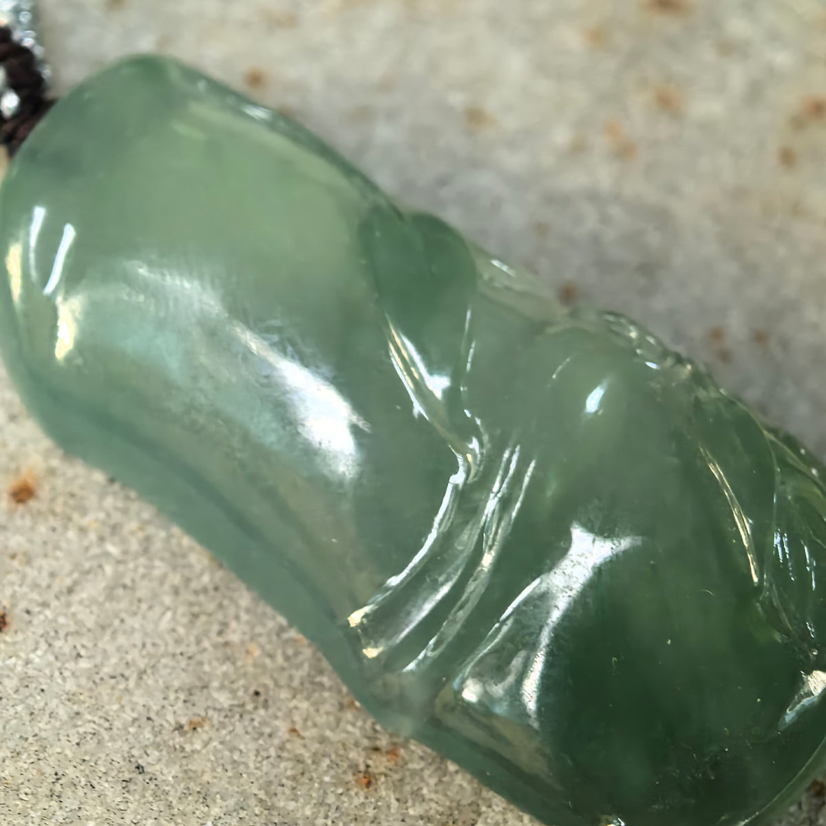 Icy Green Jadeite Bamboo Pendant with Carved Leaves