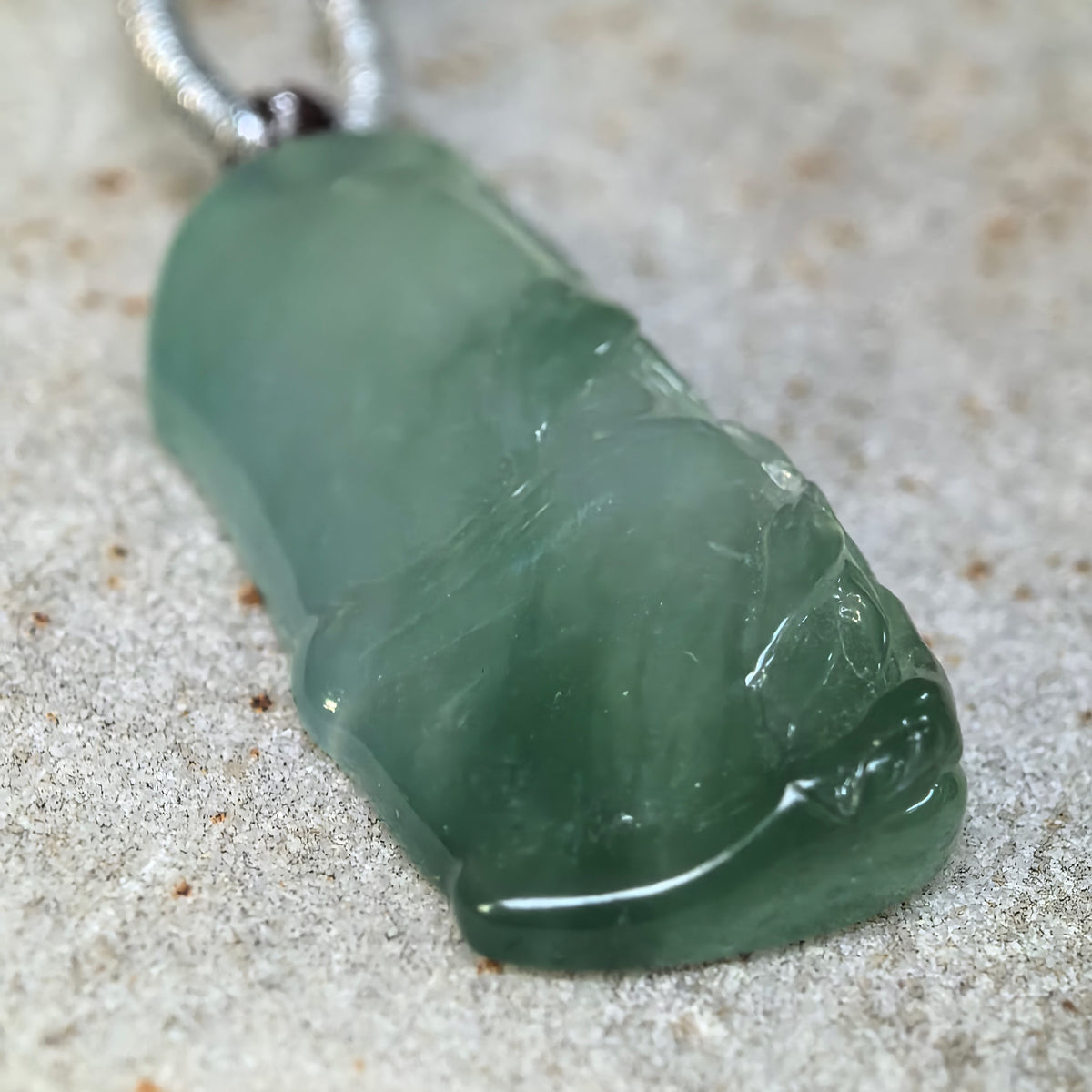 Icy Green Jadeite Bamboo Pendant with Carved Leaves