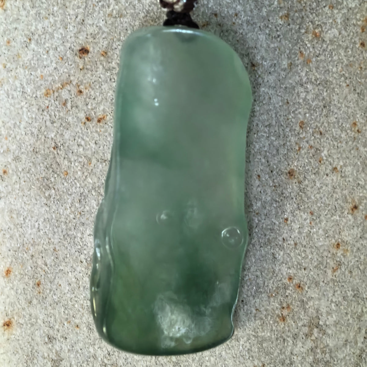 Icy Green Jadeite Bamboo Pendant with Carved Leaves