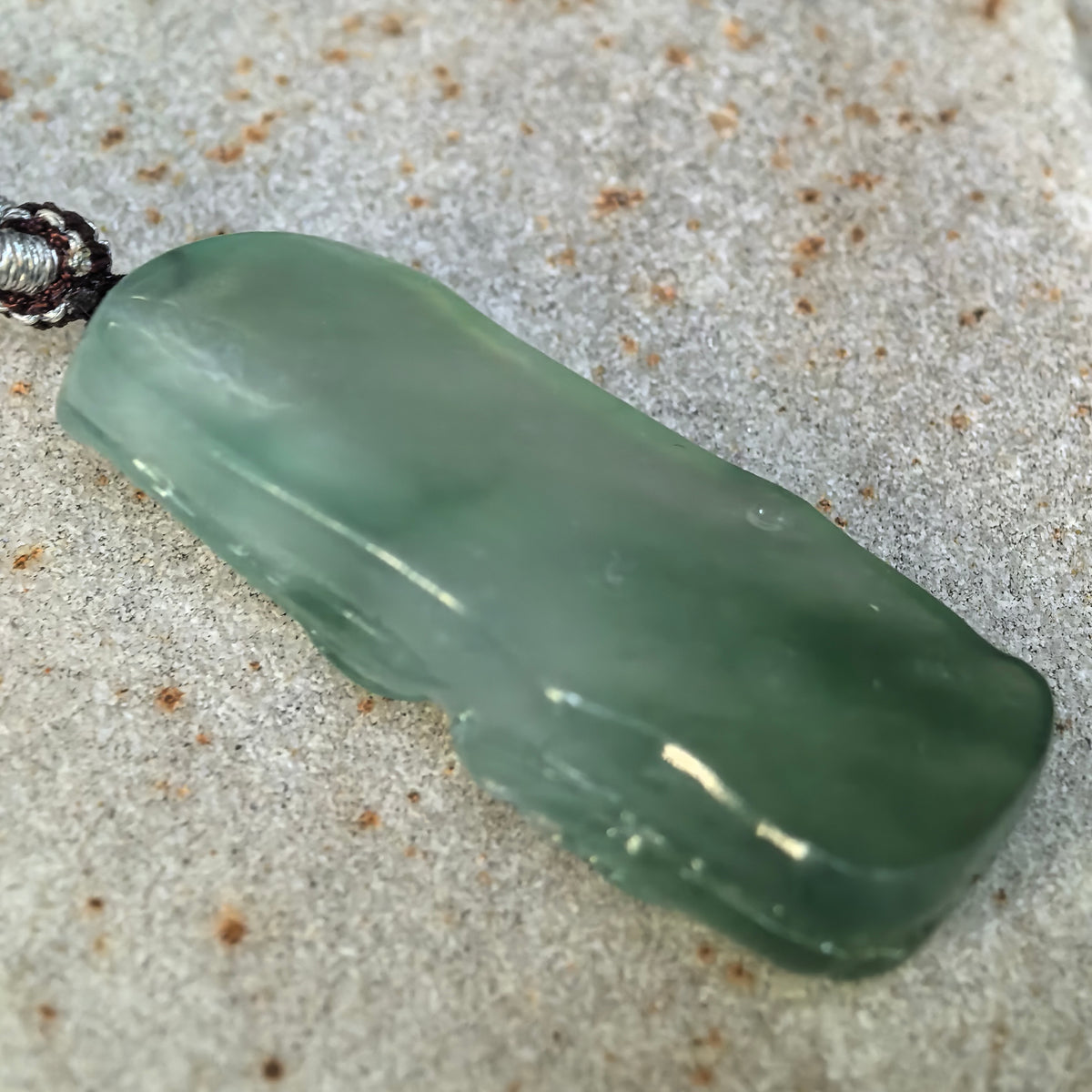 Icy Green Jadeite Bamboo Pendant with Carved Leaves