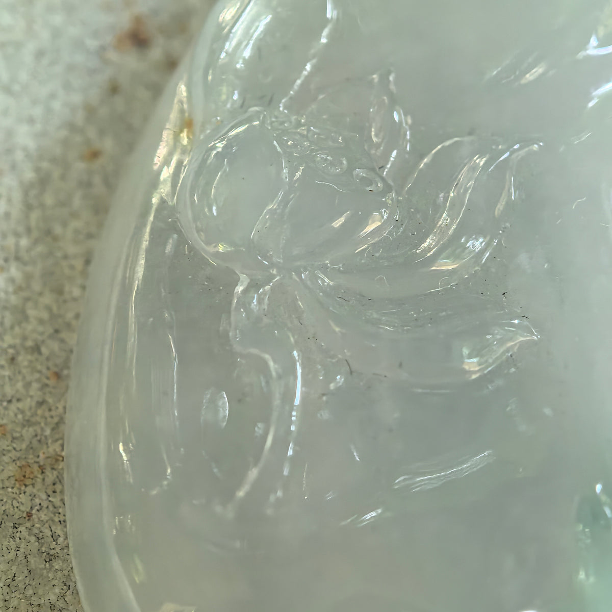 Glutinous White Jadeite Lotus and Fish Pendant with a Blue Undertone