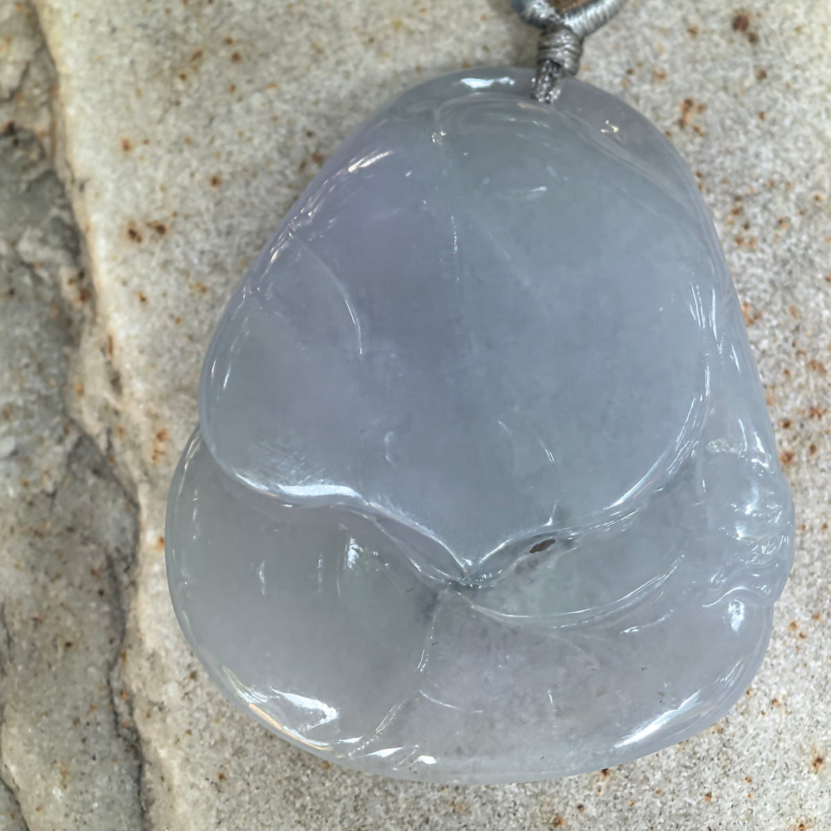 Fine Glutinous Blue-Lavender Jadeite Lotus and Fish Pendant