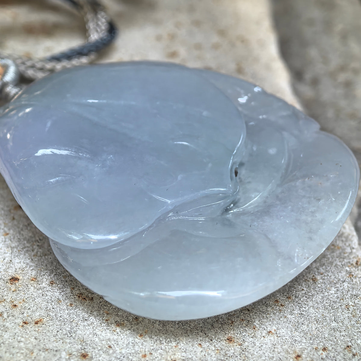 Fine Glutinous Blue-Lavender Jadeite Lotus and Fish Pendant