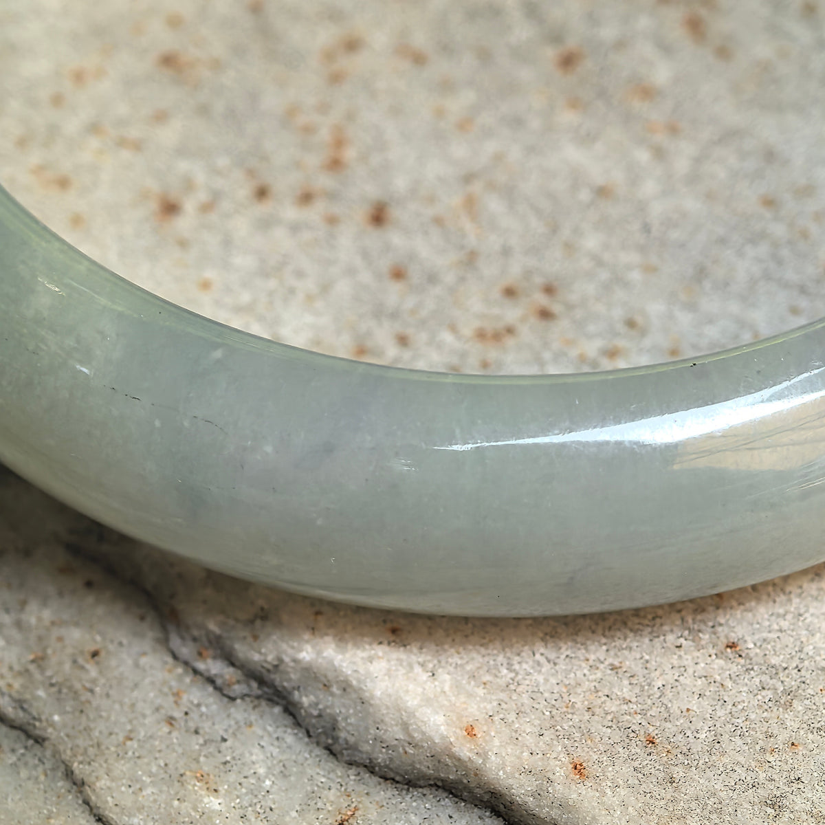 Glutinous Denim Blue D-Shape Jadeite Bangle with Floating Patterns -57mm
