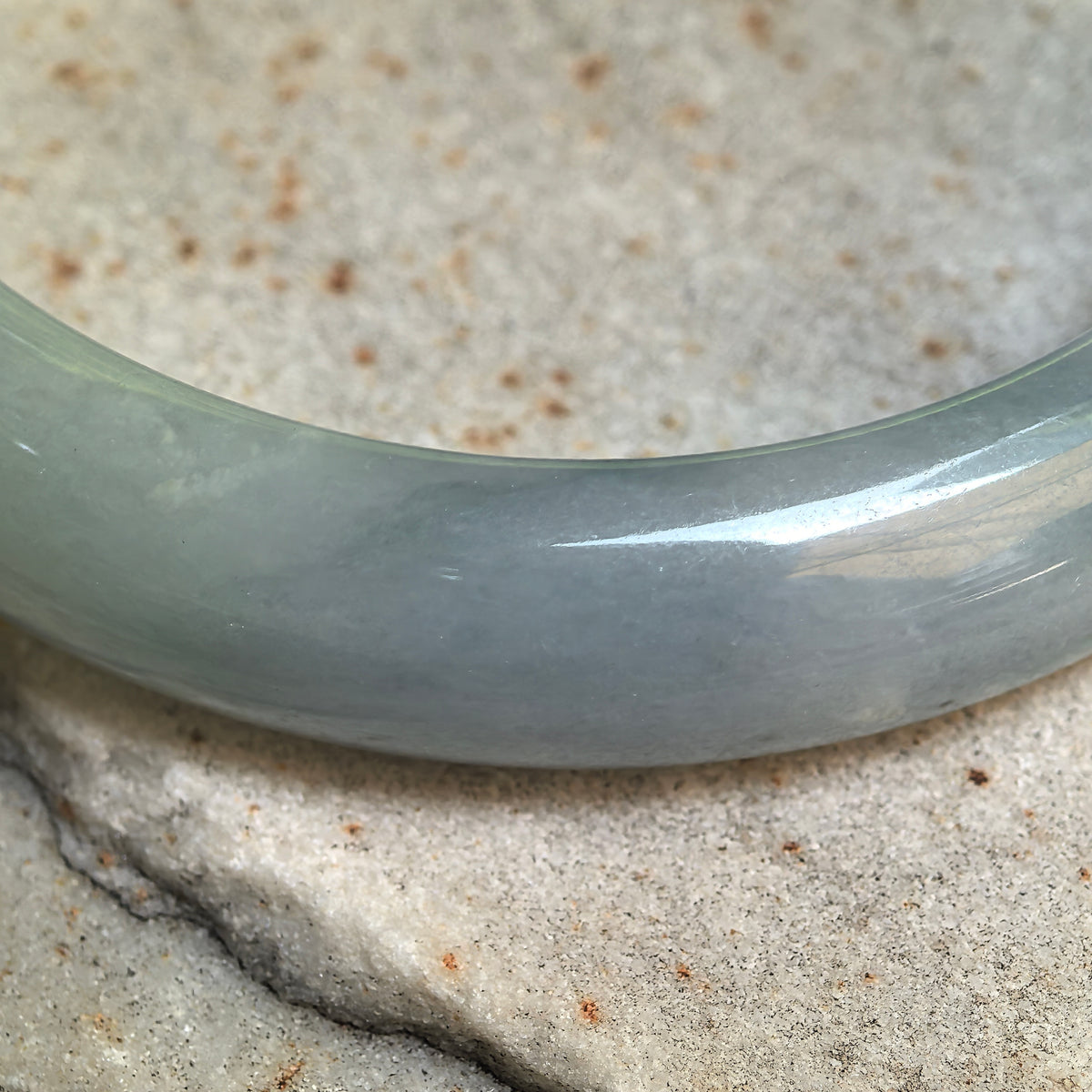Glutinous Denim Blue D-Shape Jadeite Bangle with Floating Patterns -57mm