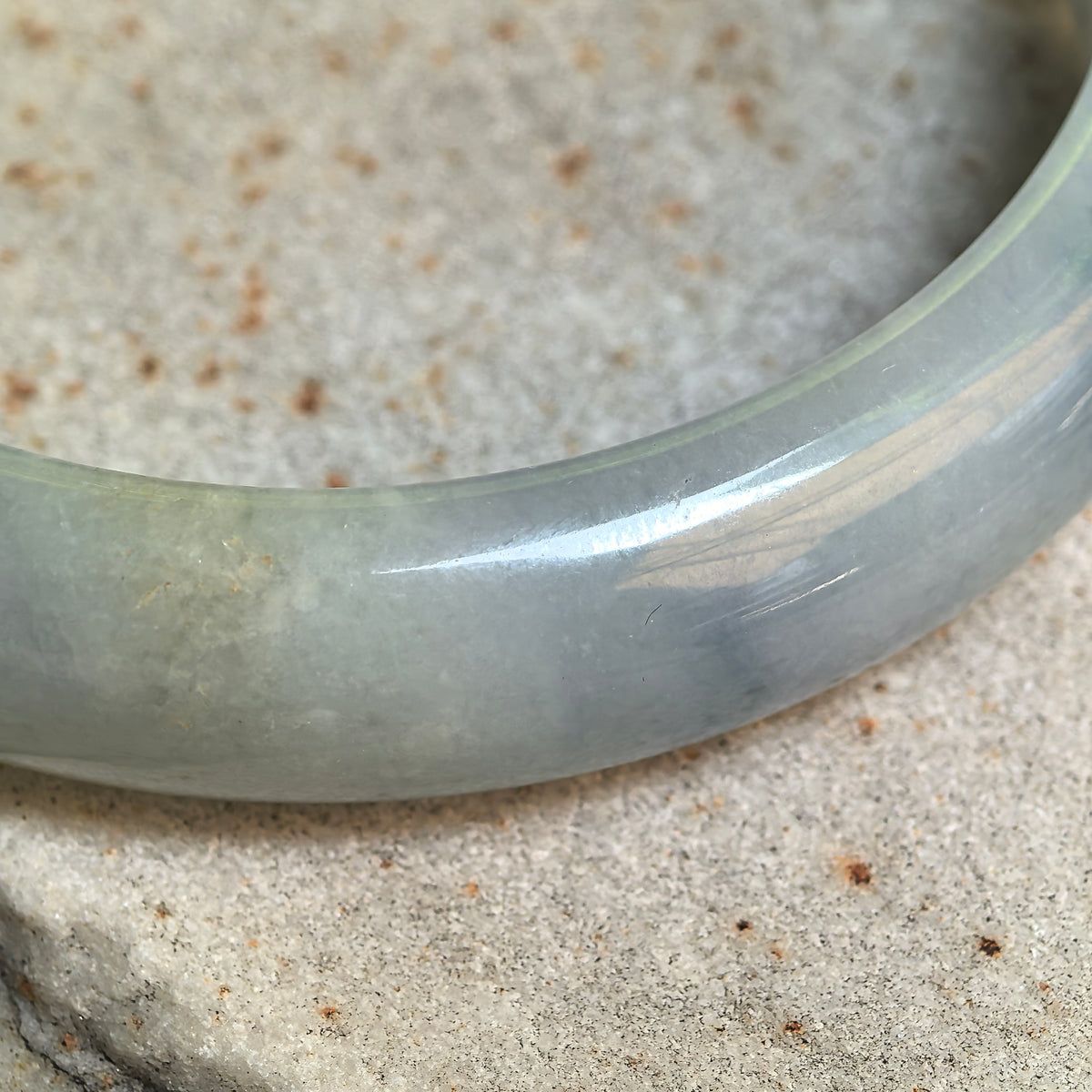 Glutinous Denim Blue D-Shape Jadeite Bangle with Floating Patterns -57mm