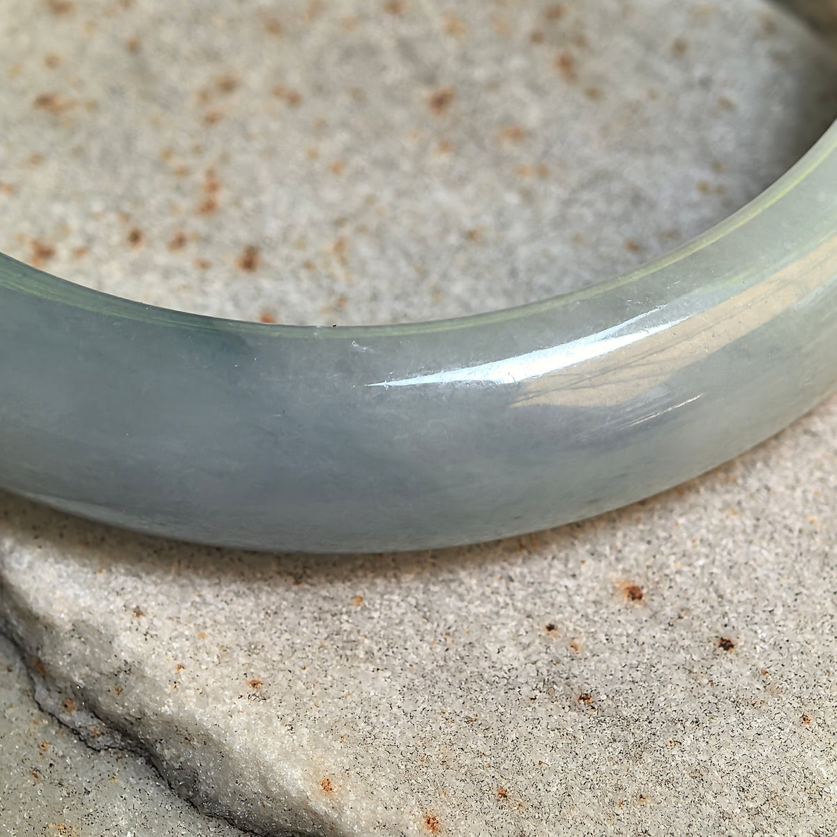 Glutinous Denim Blue D-Shape Jadeite Bangle with Floating Patterns -57mm