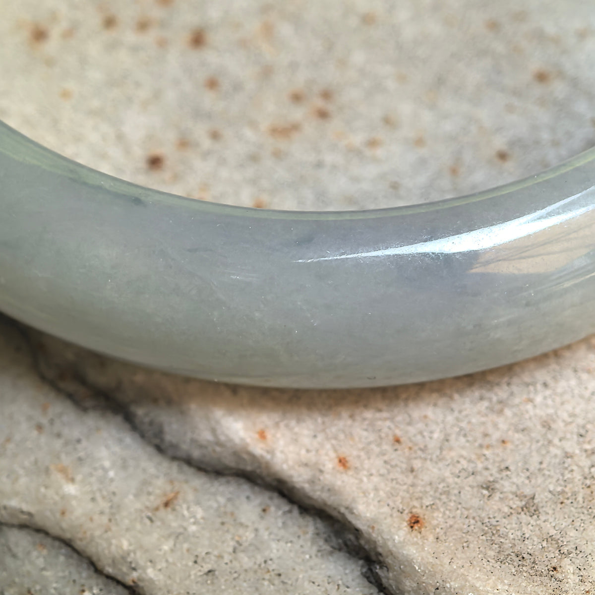 Glutinous Denim Blue D-Shape Jadeite Bangle with Floating Patterns -57mm