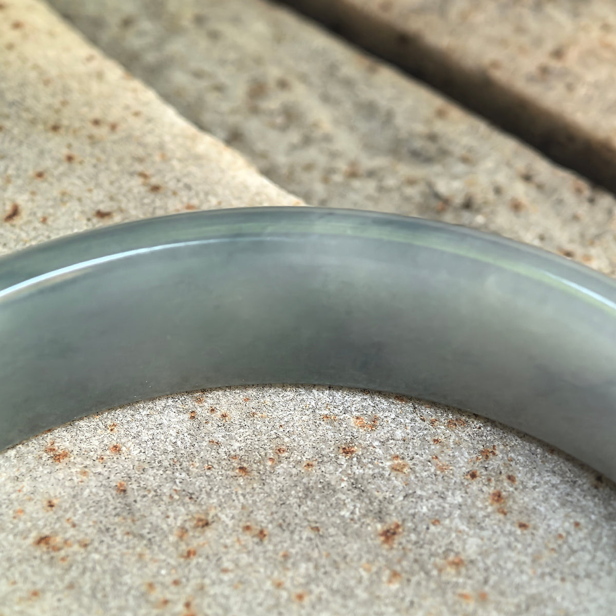 Glutinous Denim Blue D-Shape Jadeite Bangle with Floating Patterns -57mm