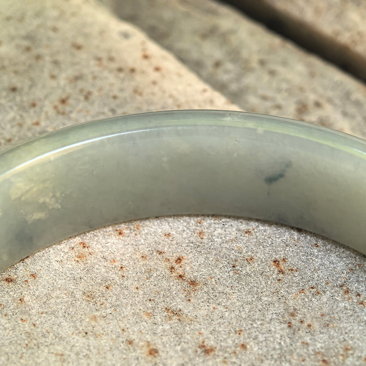 Glutinous Denim Blue D-Shape Jadeite Bangle with Floating Patterns -57mm