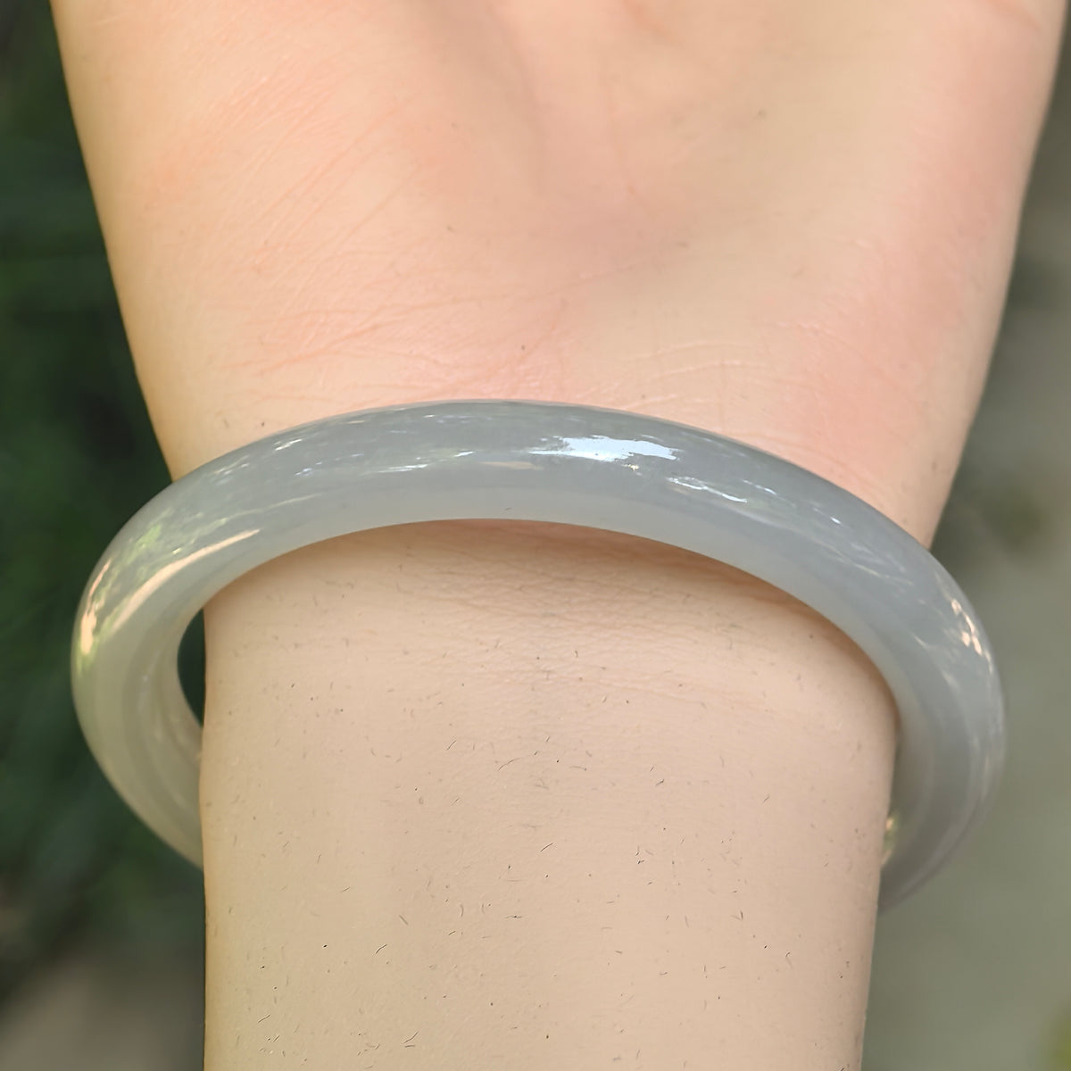 Icy Glutinous White Slim Round Jadeite Bangle -53mm