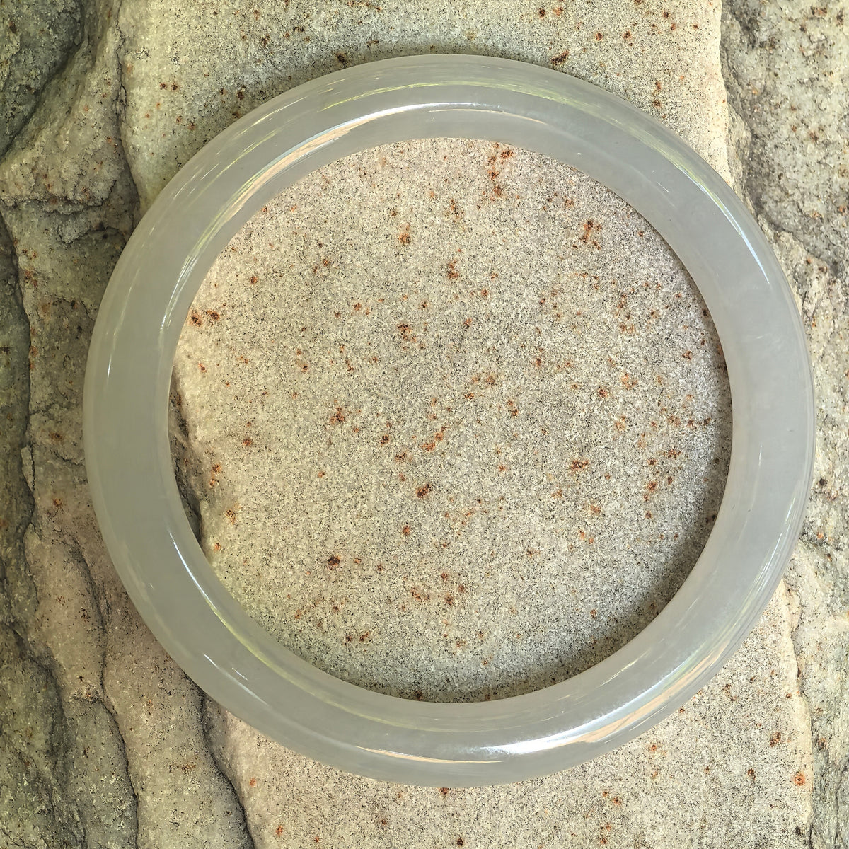Icy Glutinous White Slim Round Jadeite Bangle -53mm