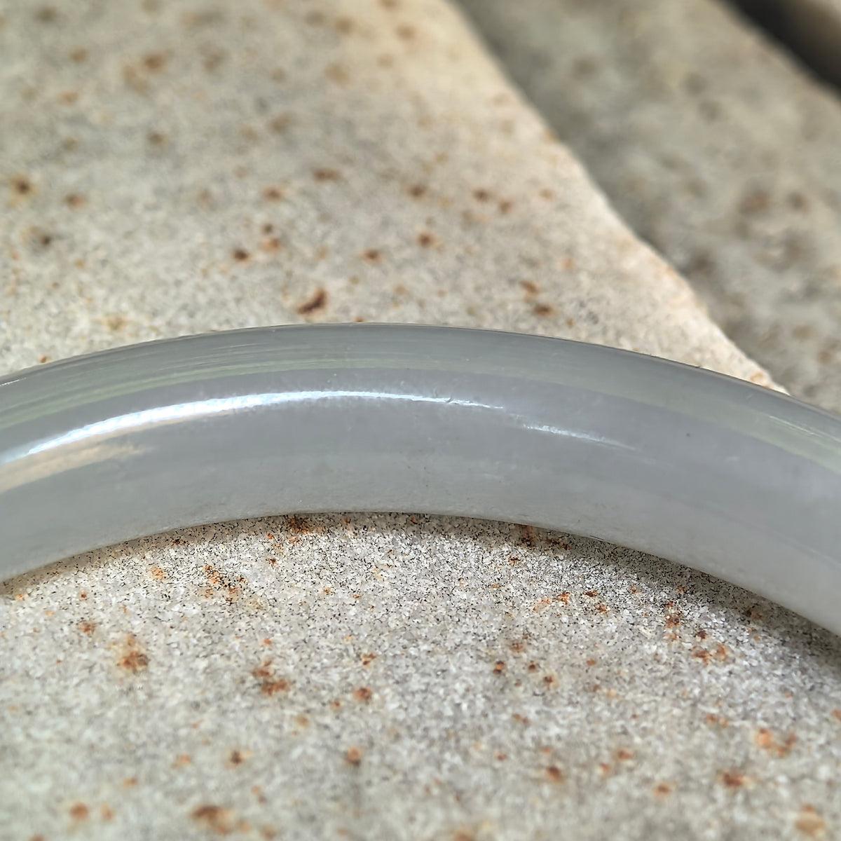 Icy Glutinous White Slim Round Jadeite Bangle -53mm