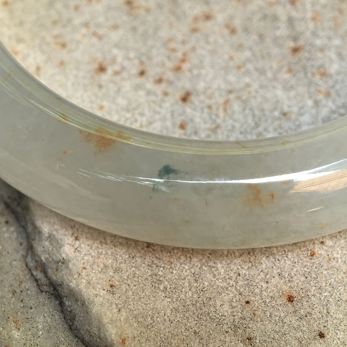 Icy Glutinous Pale Green D-Shape Jadeite Bangle with Golden Flecks -55mm