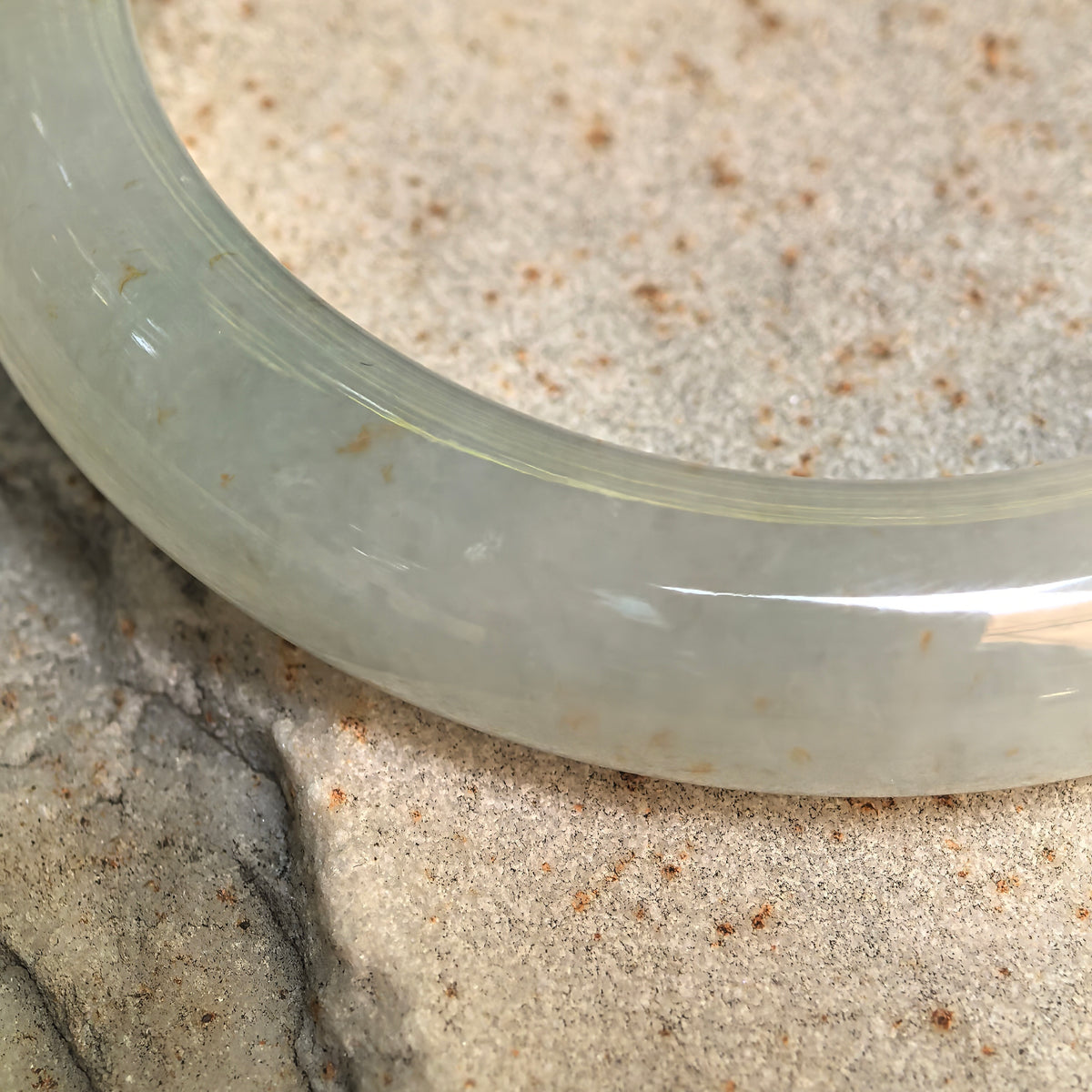 Icy Glutinous Pale Green D-Shape Jadeite Bangle with Golden Flecks -55mm
