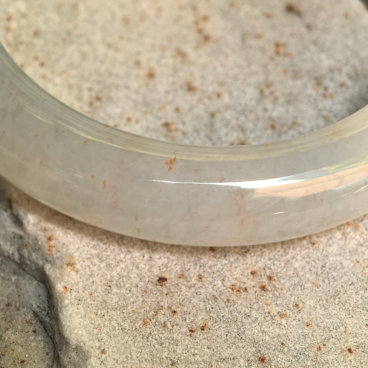 Icy Glutinous Pale Green D-Shape Jadeite Bangle with Golden Flecks -55mm