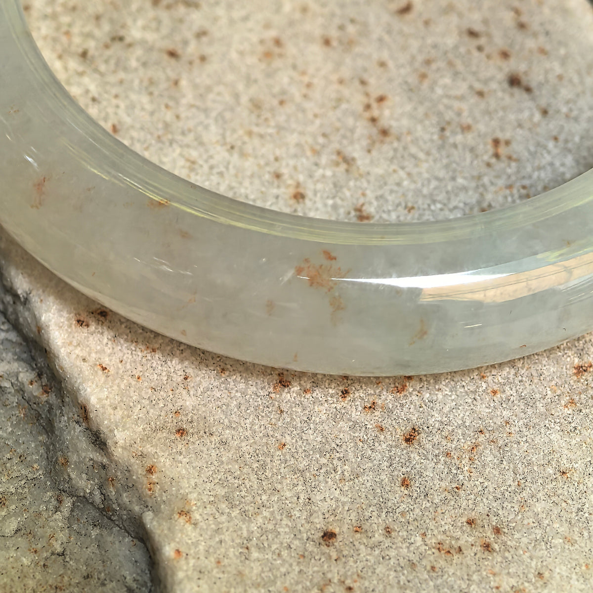 Icy Glutinous Pale Green D-Shape Jadeite Bangle with Golden Flecks -55mm