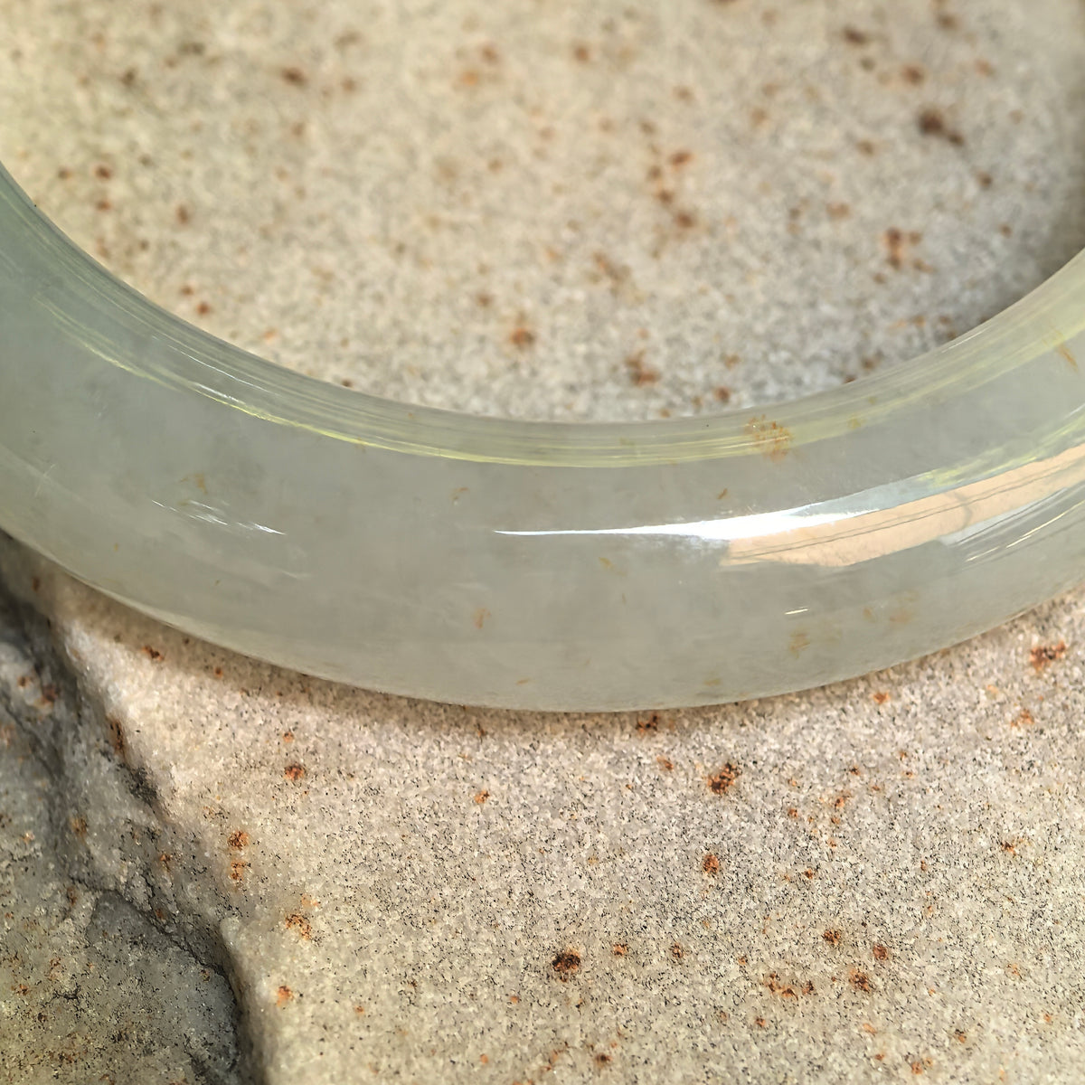 Icy Glutinous Pale Green D-Shape Jadeite Bangle with Golden Flecks -55mm