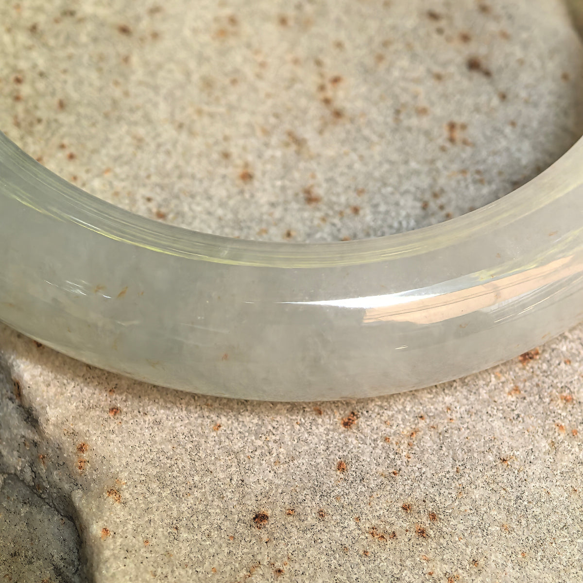 Icy Glutinous Pale Green D-Shape Jadeite Bangle with Golden Flecks -55mm