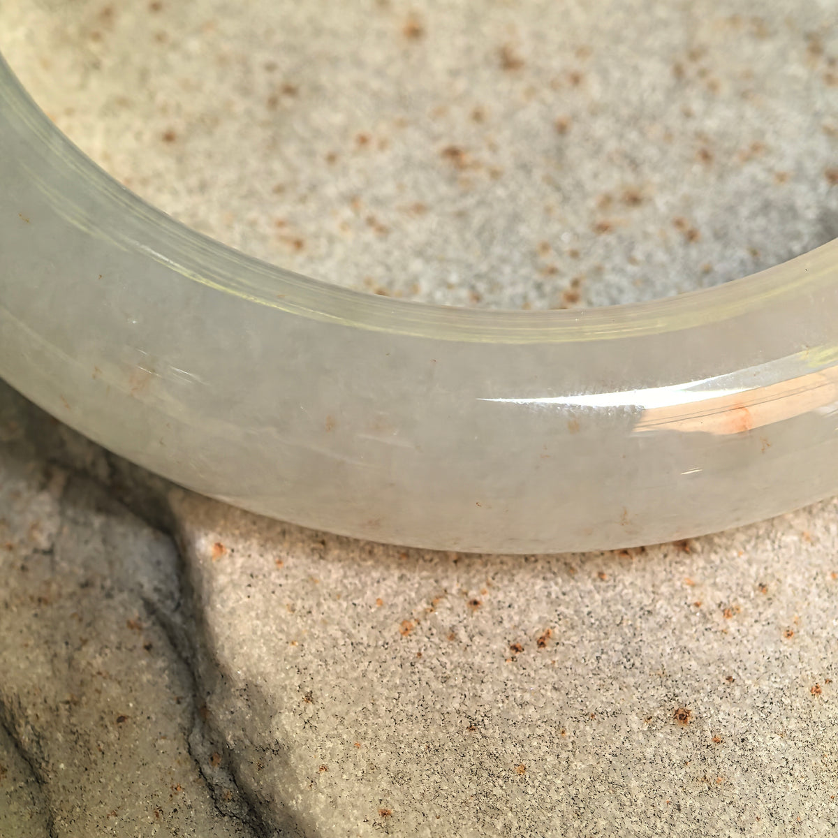 Icy Glutinous Pale Green D-Shape Jadeite Bangle with Golden Flecks -55mm