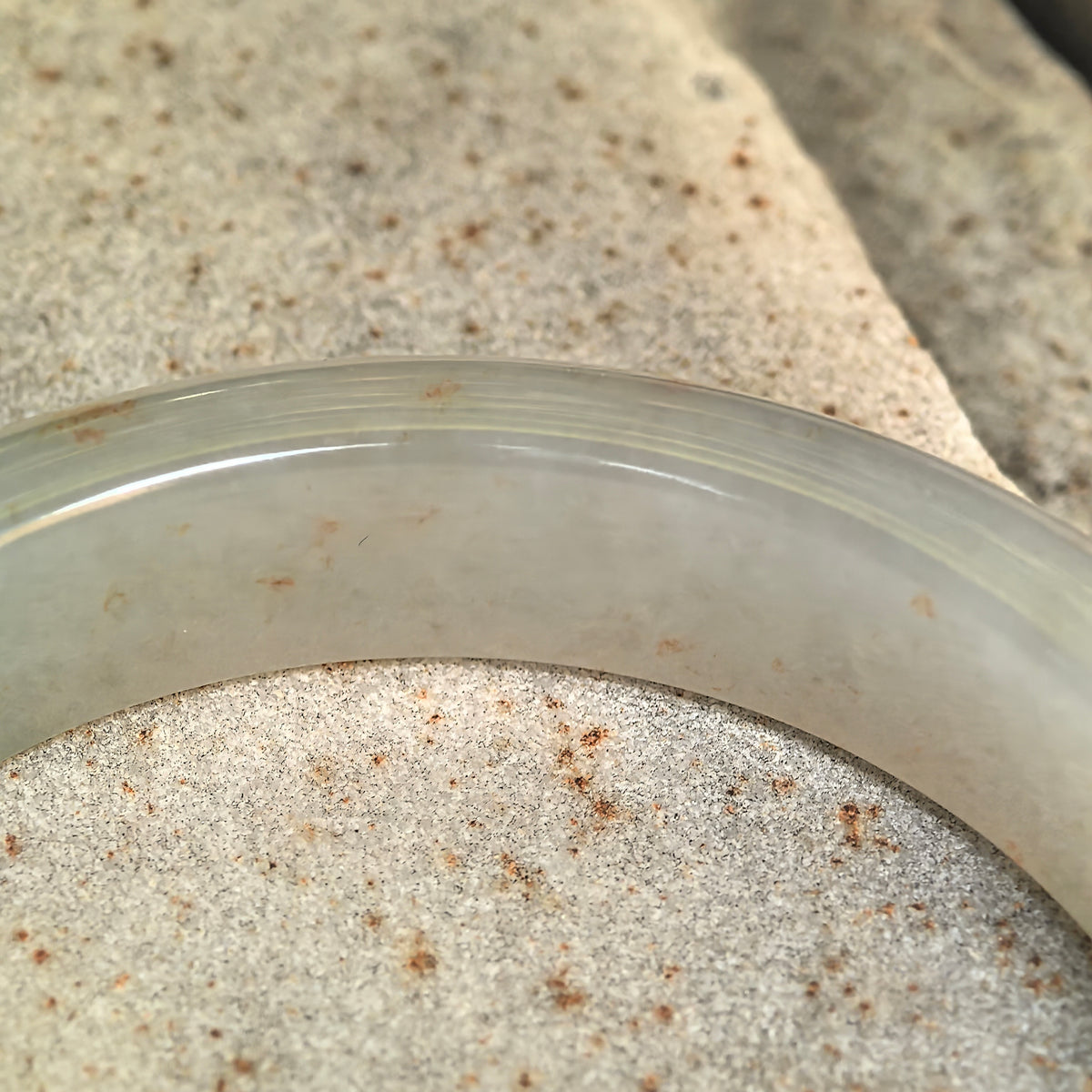 Icy Glutinous Pale Green D-Shape Jadeite Bangle with Golden Flecks -55mm