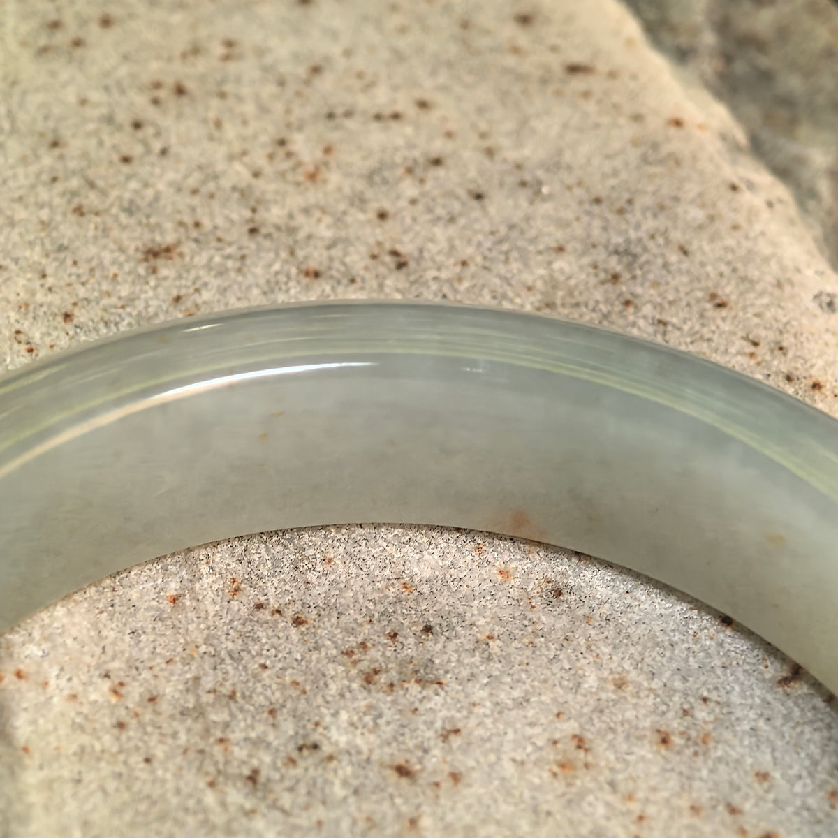 Icy Glutinous Pale Green D-Shape Jadeite Bangle with Golden Flecks -55mm