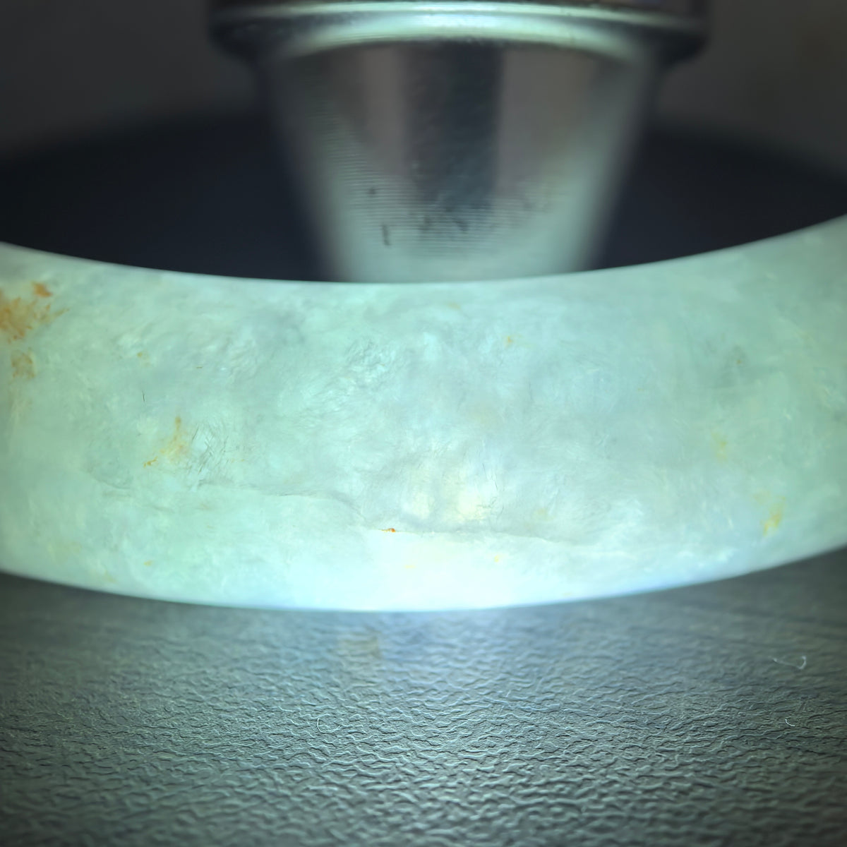 Icy Glutinous Pale Green D-Shape Jadeite Bangle with Golden Flecks -55mm