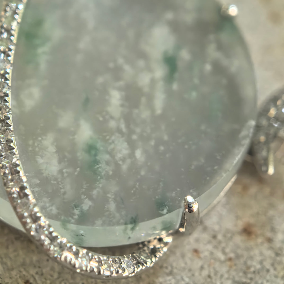 Icy Pale Green Jadeite Planet Pendant with Snowflake-Like Inclusions