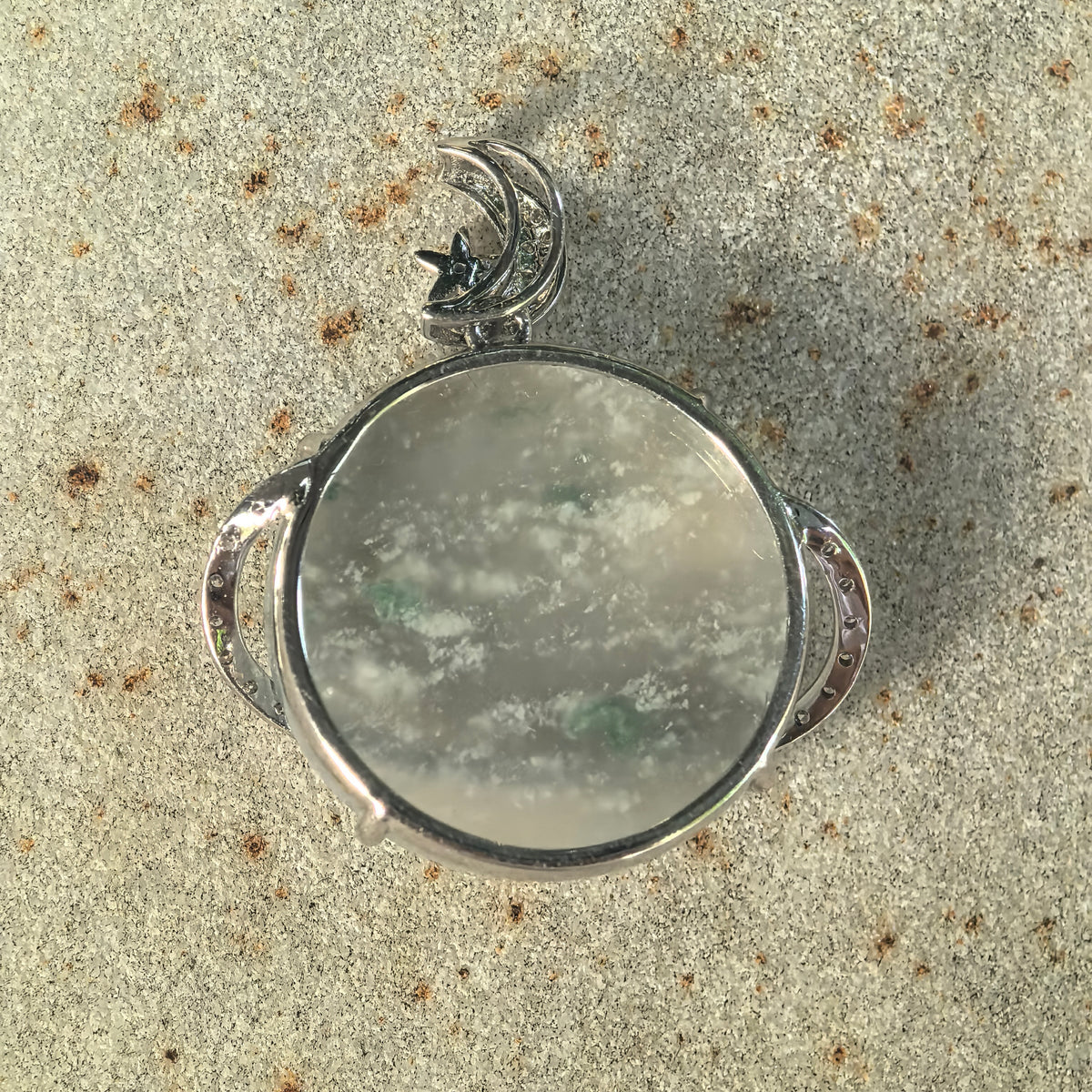 Icy Pale Green Jadeite Planet Pendant with Snowflake-Like Inclusions