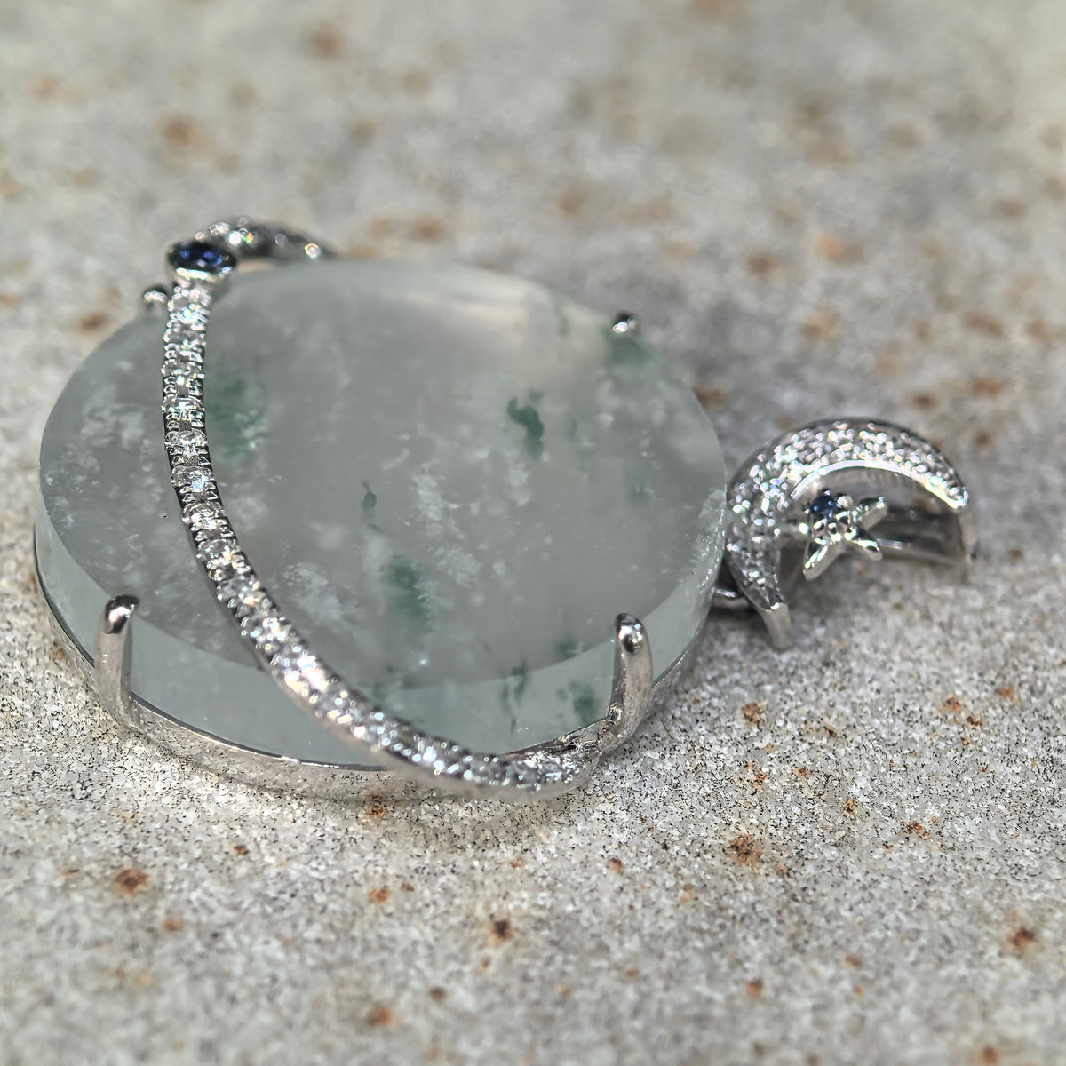 Icy Pale Green Jadeite Planet Pendant with Snowflake-Like Inclusions