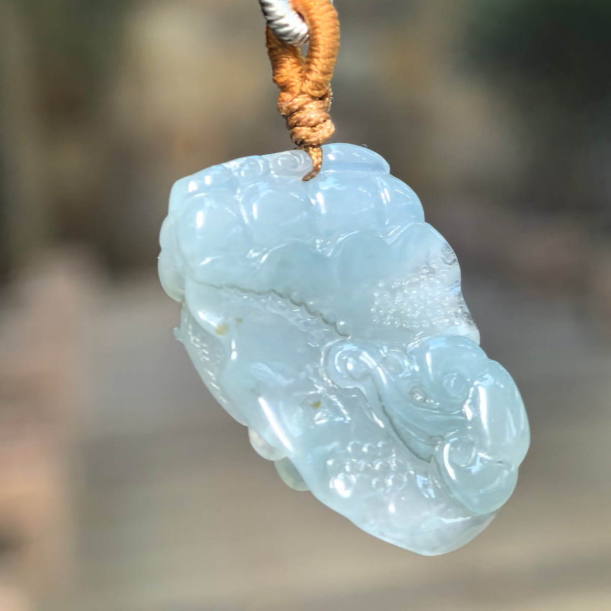 Icy Glutinous Blue Lotus Jadeite Pendant