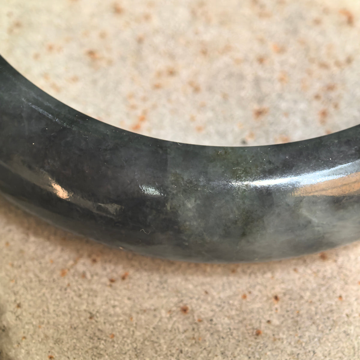 Glutinous Black-and-Green D-Shape Jadeite Bangle – 60mm