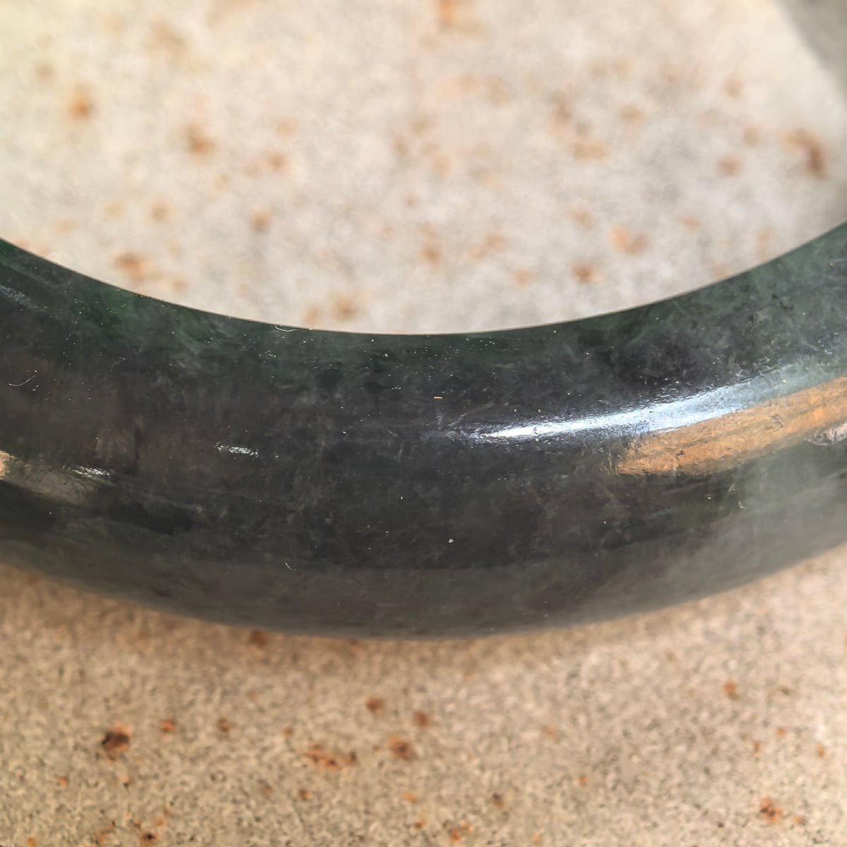Glutinous Black-and-Green D-Shape Jadeite Bangle – 60mm