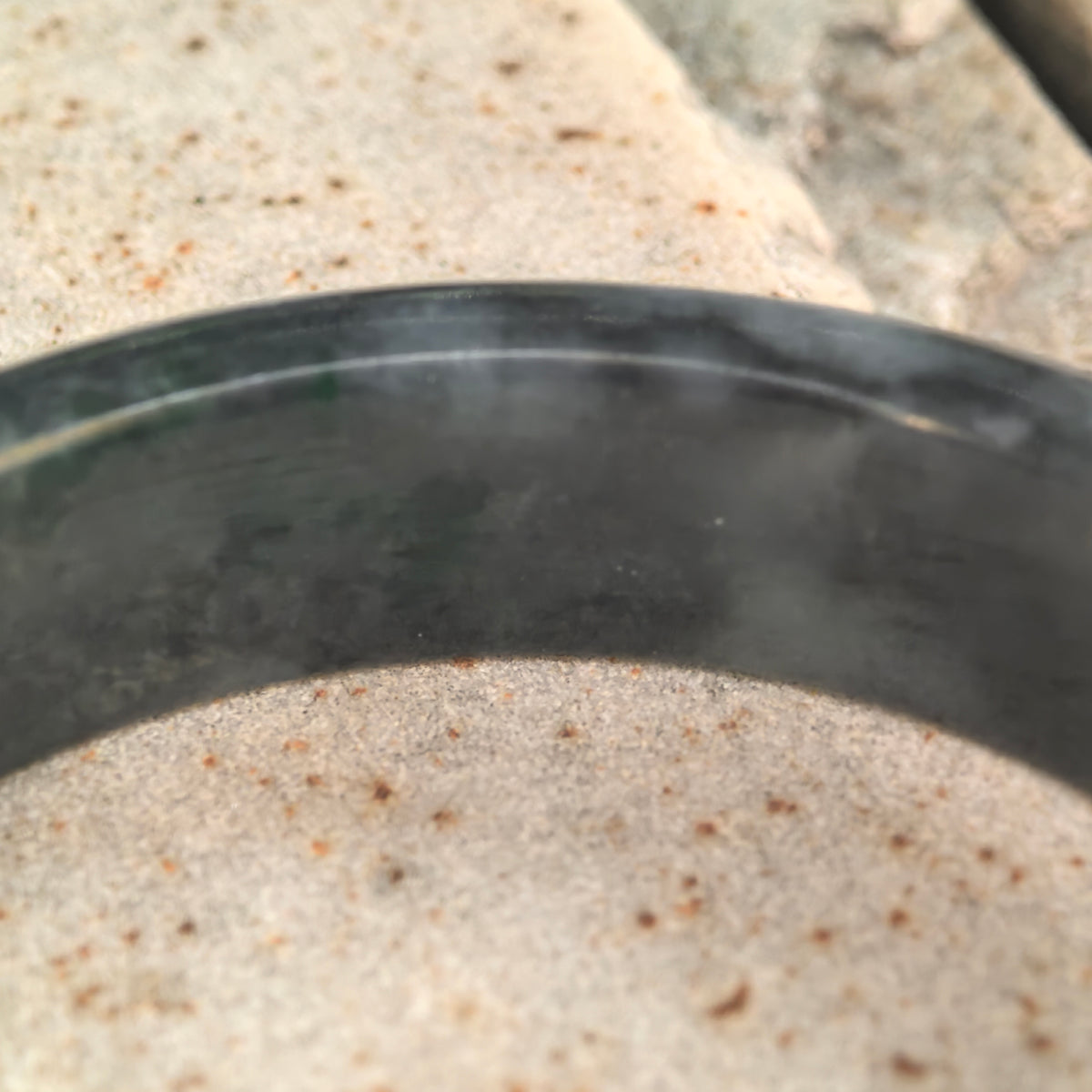 Glutinous Black-and-Green D-Shape Jadeite Bangle – 60mm