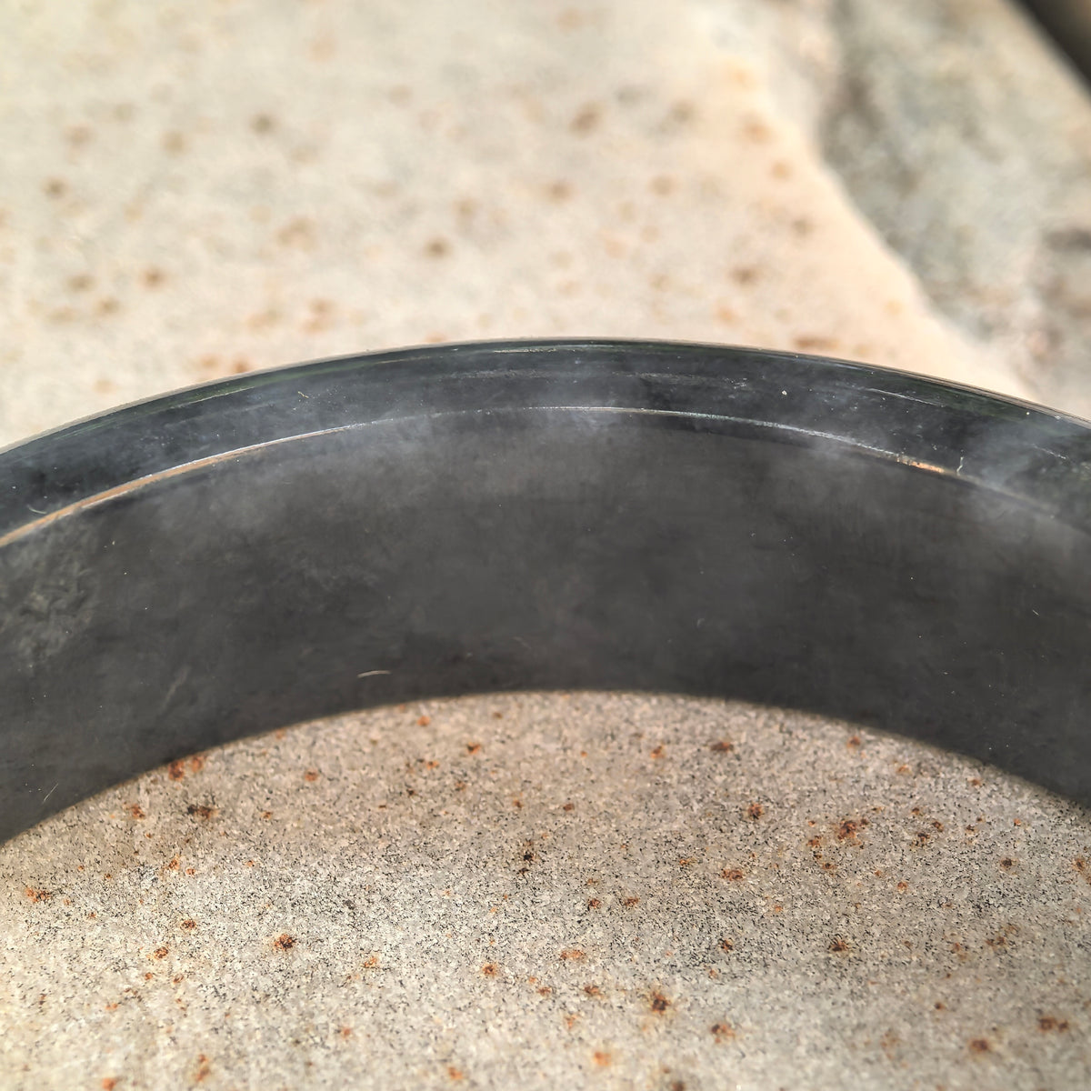 Glutinous Black-and-Green D-Shape Jadeite Bangle – 60mm