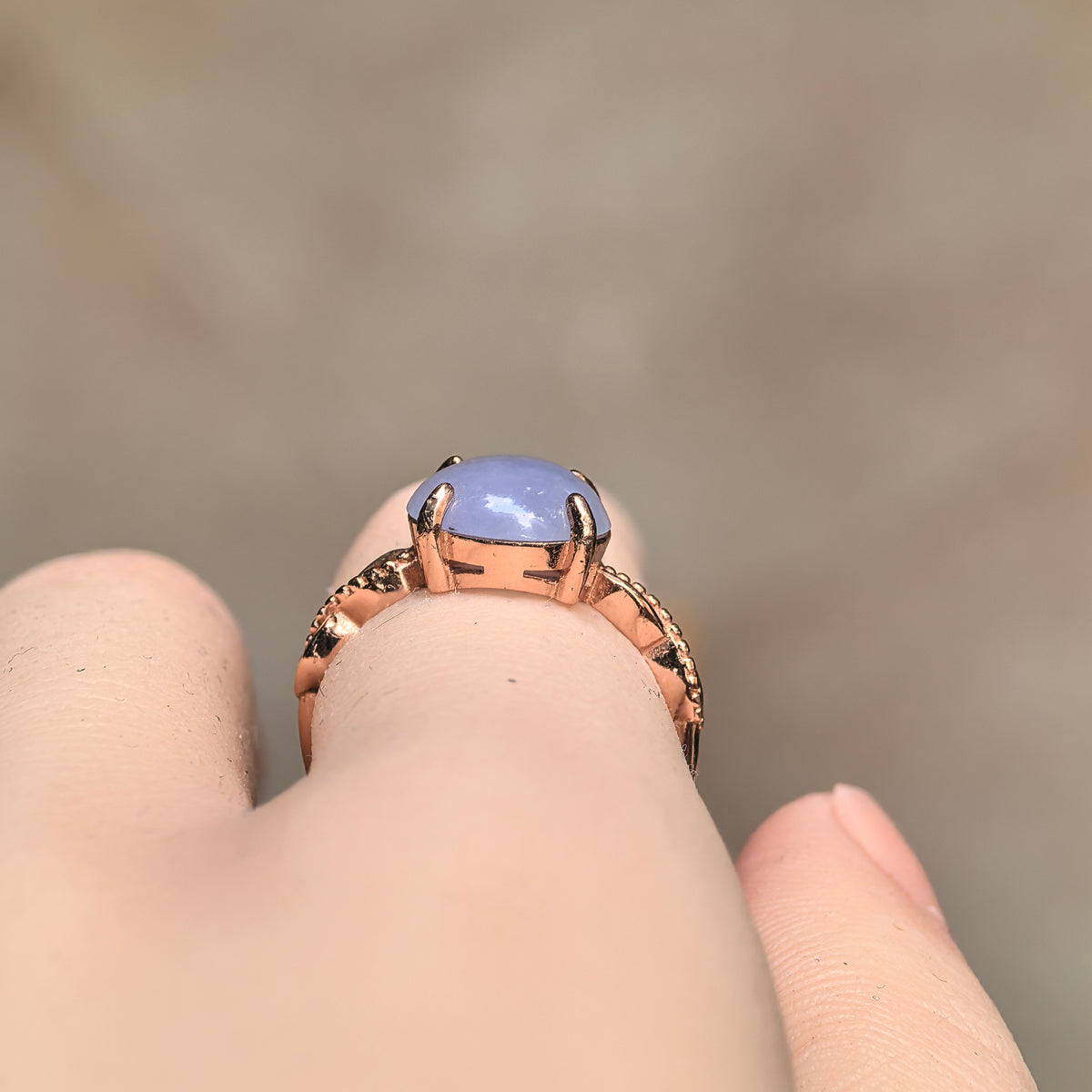 Glutinous Purple Round Jadeite Ring -US6.5 Adjustable